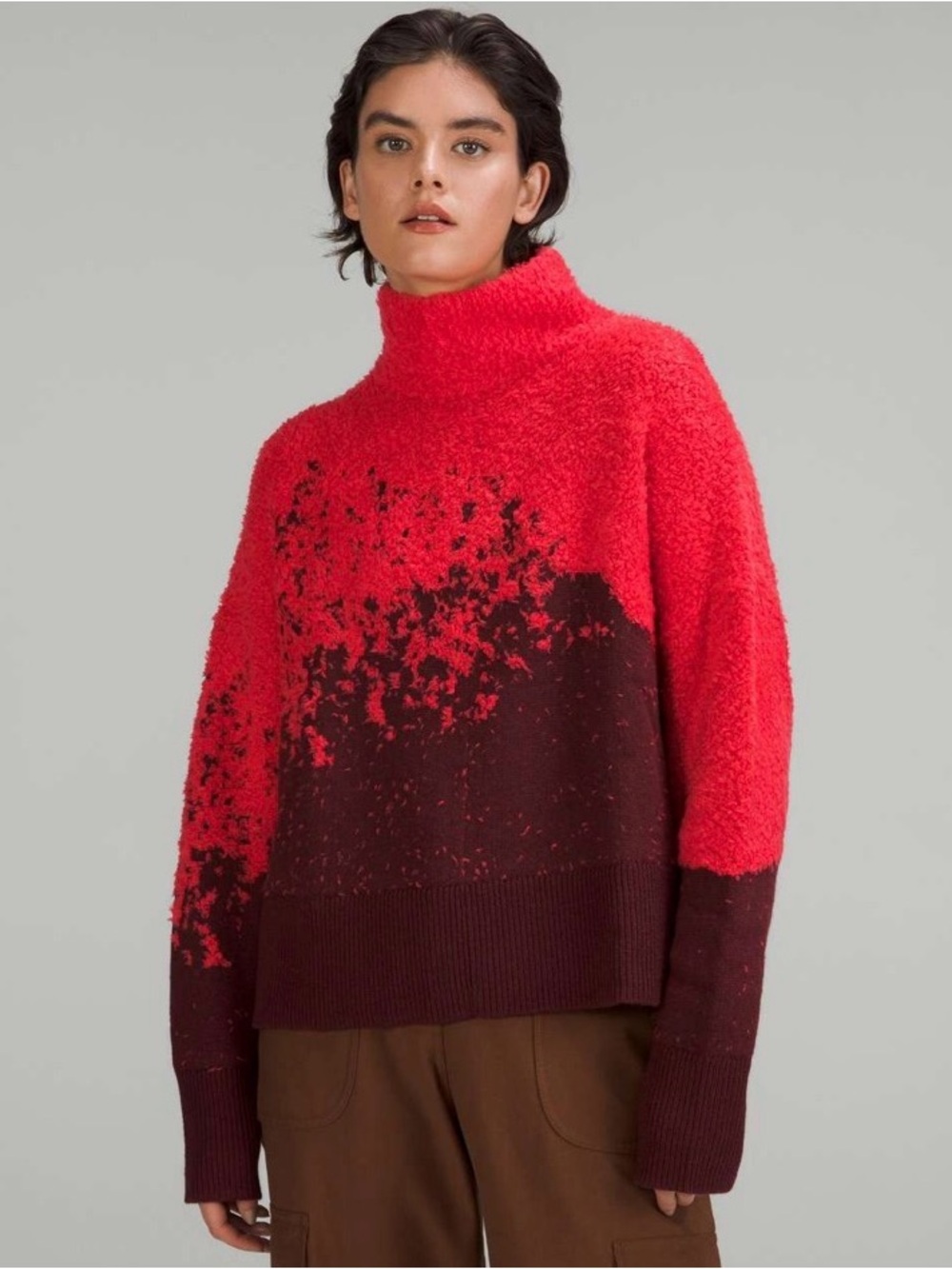 Lululemon funnel neck NEW Ombre Knit Textured Red Merlot Merino wool blend Casua